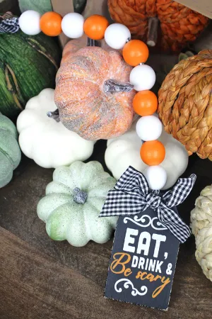 14 x 2.25 'Eat, Drink, & Be Scary' Tag Wood Beaded Halloween Decor