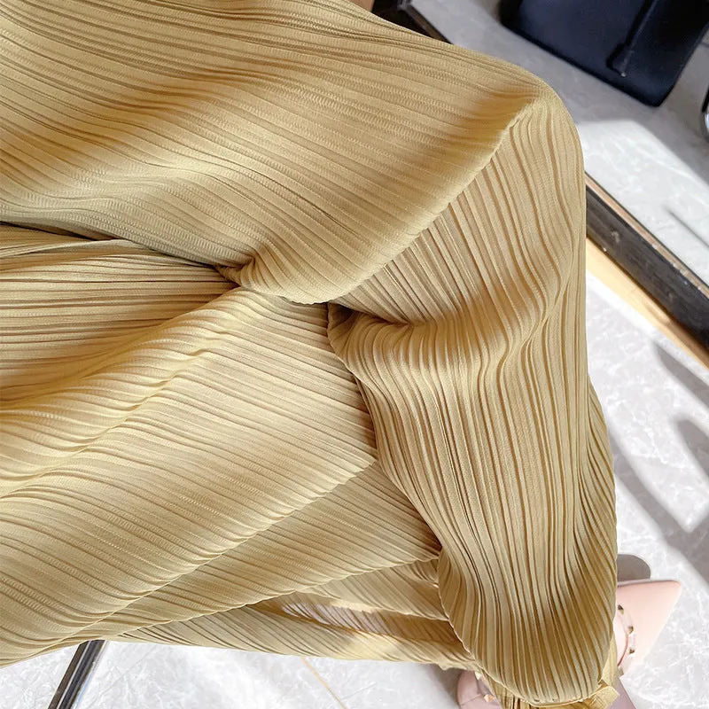 2025 Casual pants women's nine-point pants spring and summer new high-end pleated pants loose straight high-waisted thin wide-leg pants