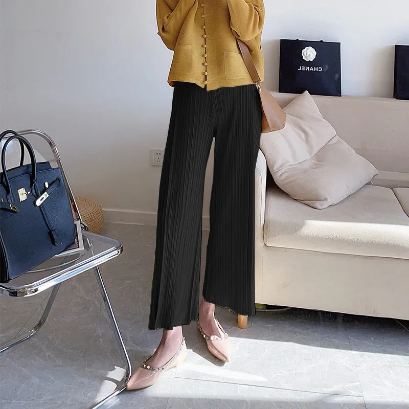 2025 Casual pants women's nine-point pants spring and summer new high-end pleated pants loose straight high-waisted thin wide-leg pants