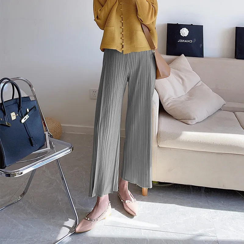 2025 Casual pants women's nine-point pants spring and summer new high-end pleated pants loose straight high-waisted thin wide-leg pants