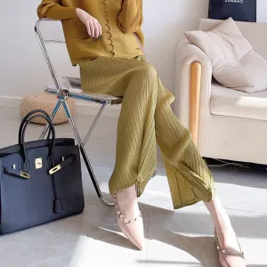 2025 Casual pants women's nine-point pants spring and summer new high-end pleated pants loose straight high-waisted thin wide-leg pants