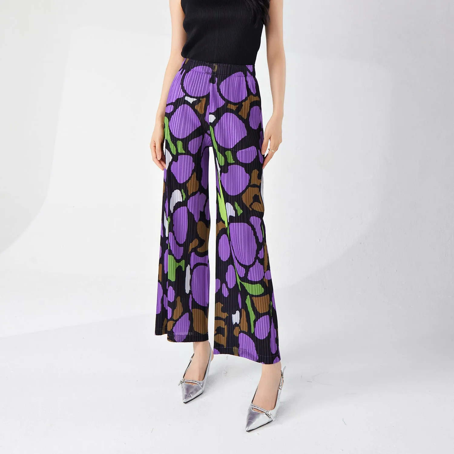 2025 counter wide-leg pants summer women's drape sense design sense niche printing fashion Popular style versatile straight casual pants