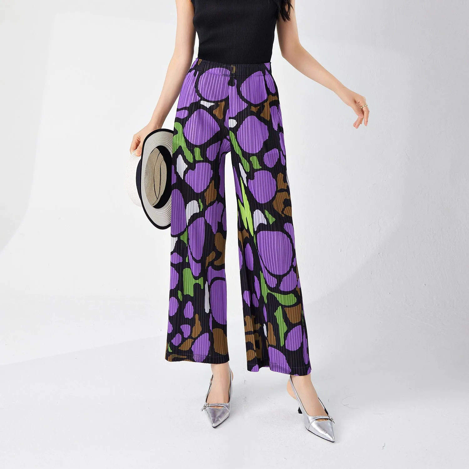 2025 counter wide-leg pants summer women's drape sense design sense niche printing fashion Popular style versatile straight casual pants