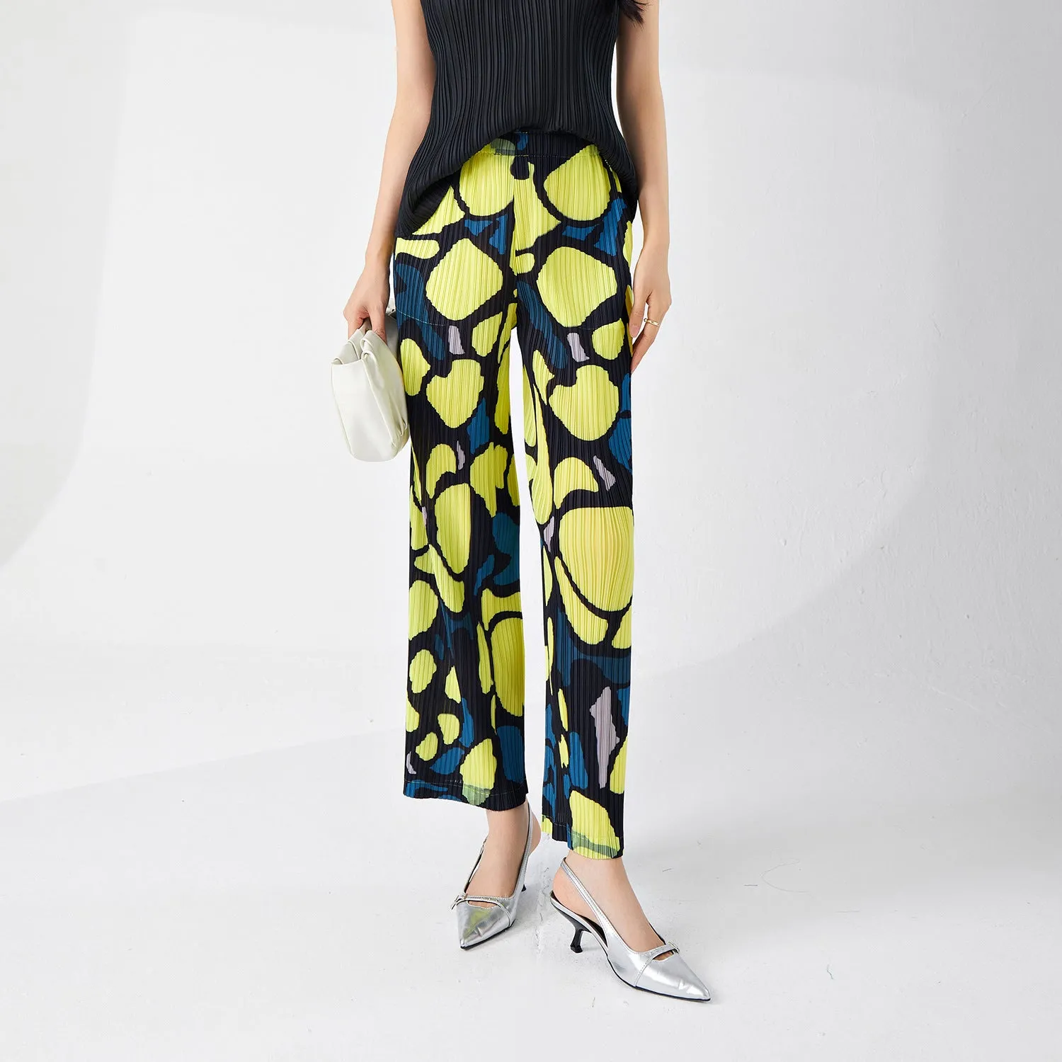 2025 counter wide-leg pants summer women's drape sense design sense niche printing fashion Popular style versatile straight casual pants