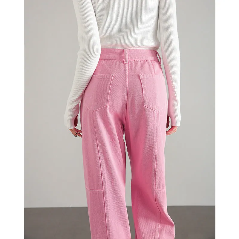 2025  Customized summer dopamine wear women's jeans straight loose and versatile ink splashing plant dyed pink long pants