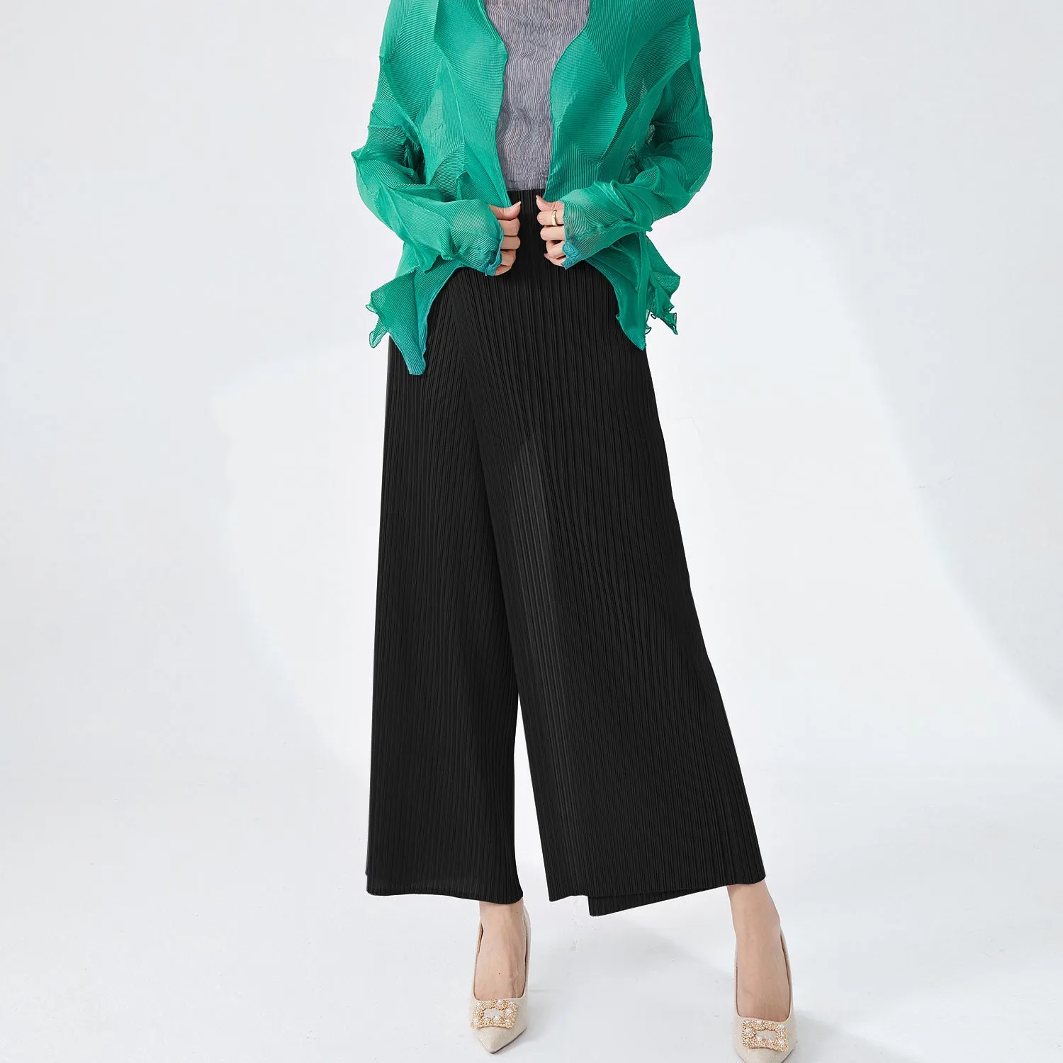 2025 Folded pants children's wide-leg pants spring and autumn new elastic waist loose large size irregular drooping casual wide-leg pants