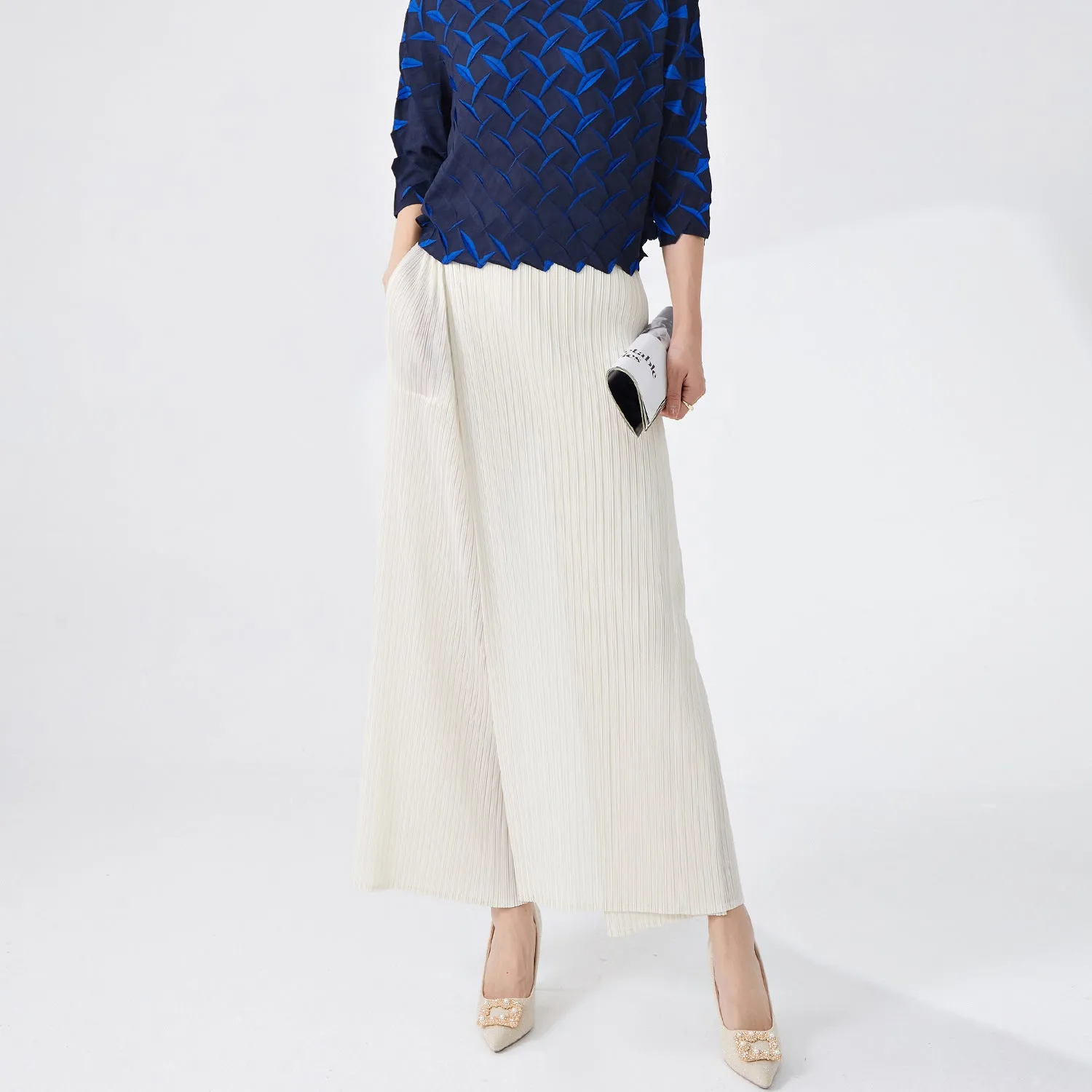 2025 Folded pants children's wide-leg pants spring and autumn new elastic waist loose large size irregular drooping casual wide-leg pants