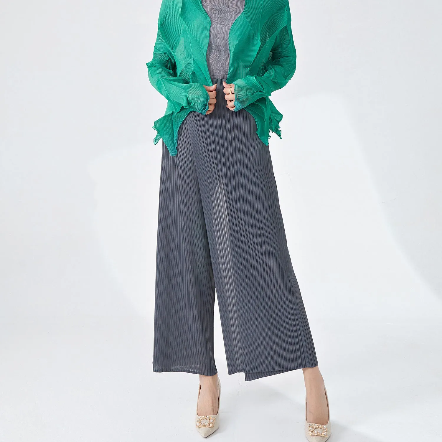 2025 Folded pants children's wide-leg pants spring and autumn new elastic waist loose large size irregular drooping casual wide-leg pants