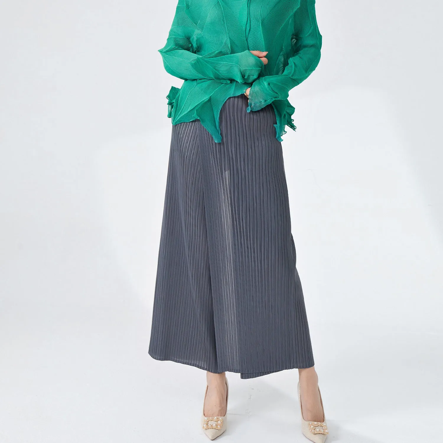 2025 Folded pants children's wide-leg pants spring and autumn new elastic waist loose large size irregular drooping casual wide-leg pants
