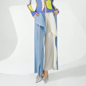 2025 Hot-selling new straight-leg pants for women's high-end irregular contrasting kelp pants fashionable versatile pleated casual pants