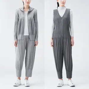 2025 Miyake Puff Series Folded Pants Children's Fashion Suit Women's Casual Sweater Jacket Jumpsuit Two-piece Set