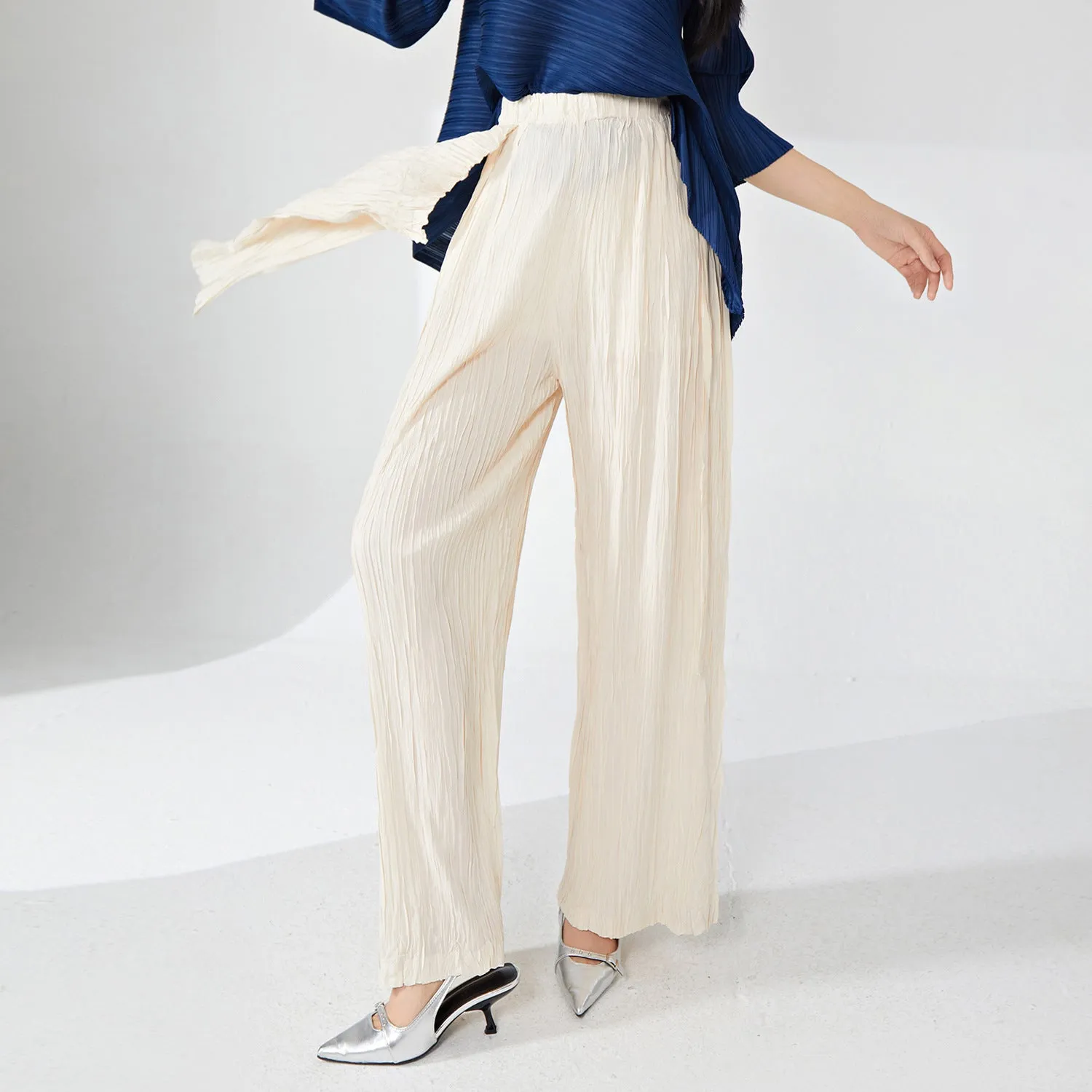 2025 Miyake women's pants summer women's pants thin design sense niche streamer drape high sense light straight casual pants