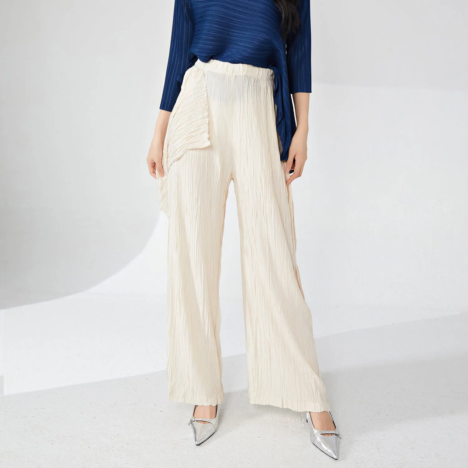 2025 Miyake women's pants summer women's pants thin design sense niche streamer drape high sense light straight casual pants