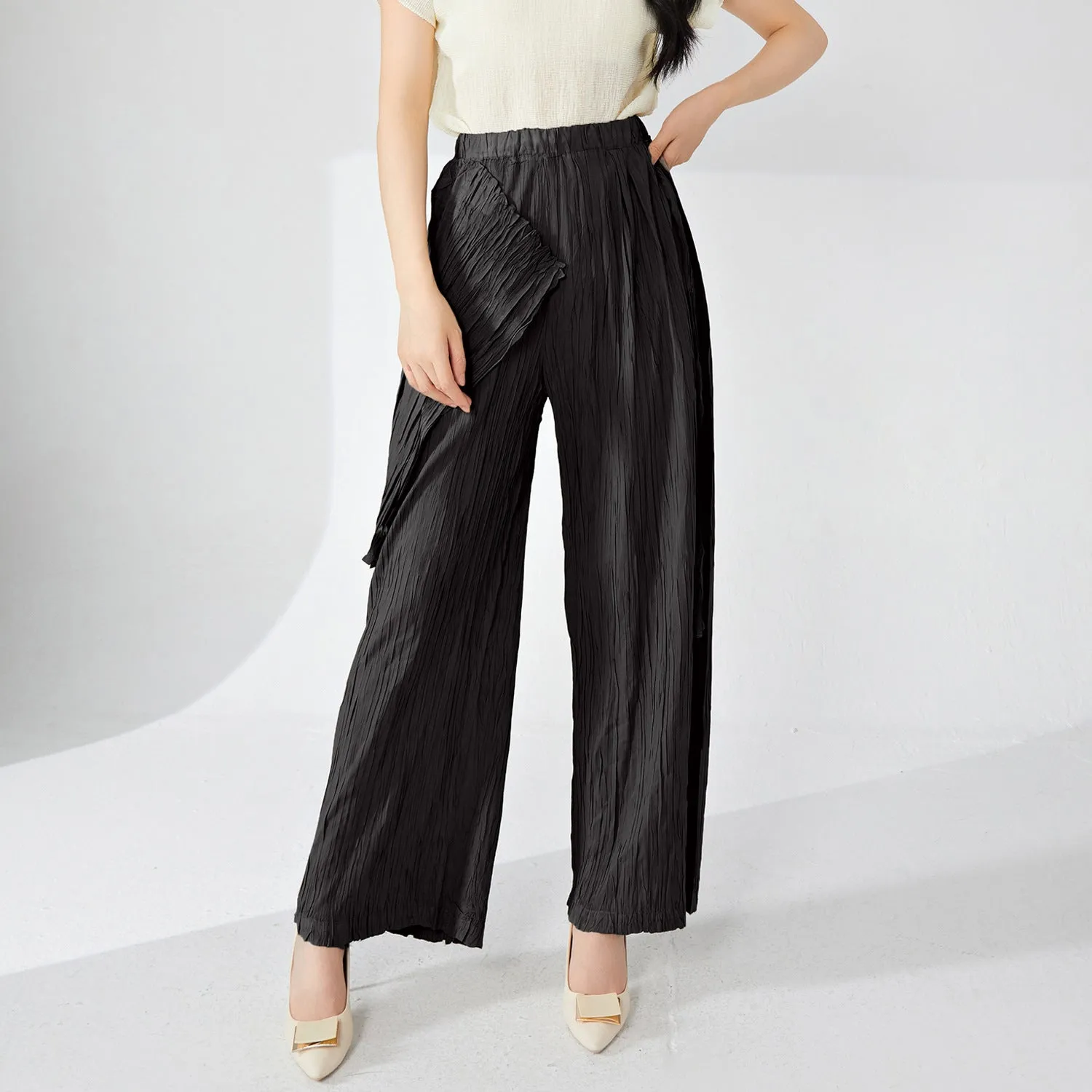 2025 Miyake women's pants summer women's pants thin design sense niche streamer drape high sense light straight casual pants
