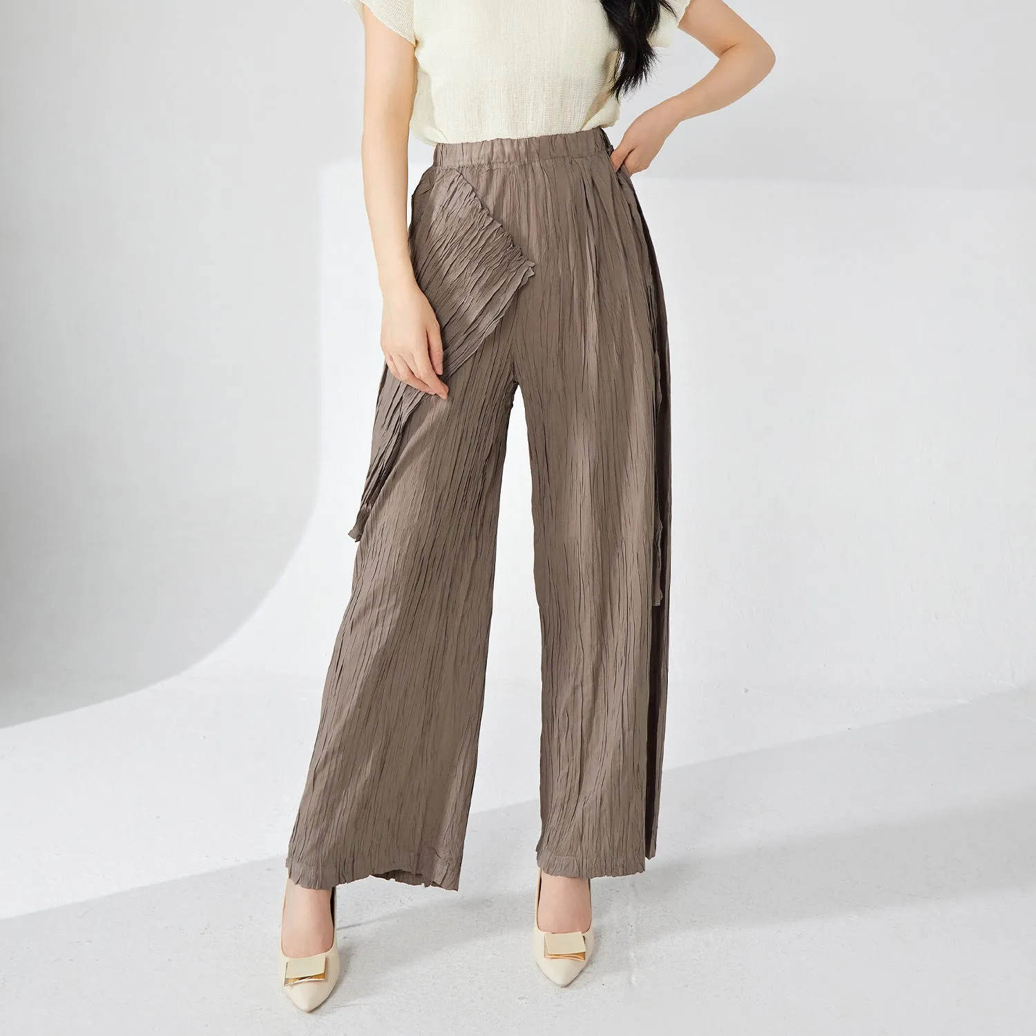 2025 Miyake women's pants summer women's pants thin design sense niche streamer drape high sense light straight casual pants