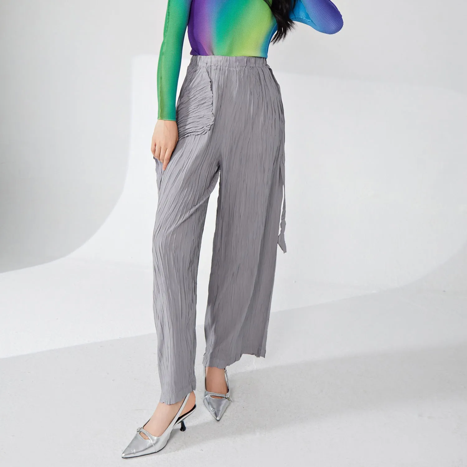 2025 Miyake women's pants summer women's pants thin design sense niche streamer drape high sense light straight casual pants