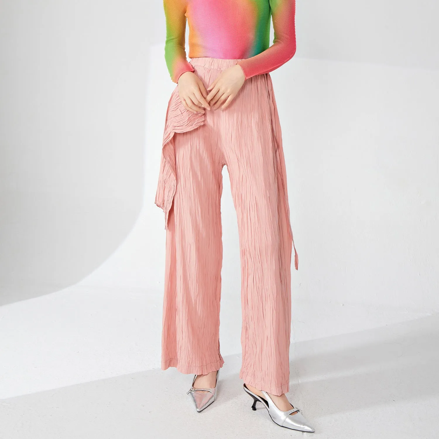 2025 Miyake women's pants summer women's pants thin design sense niche streamer drape high sense light straight casual pants