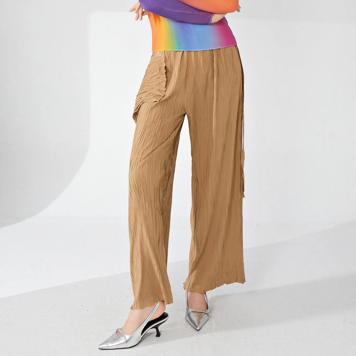 2025 Miyake women's pants summer women's pants thin design sense niche streamer drape high sense light straight casual pants