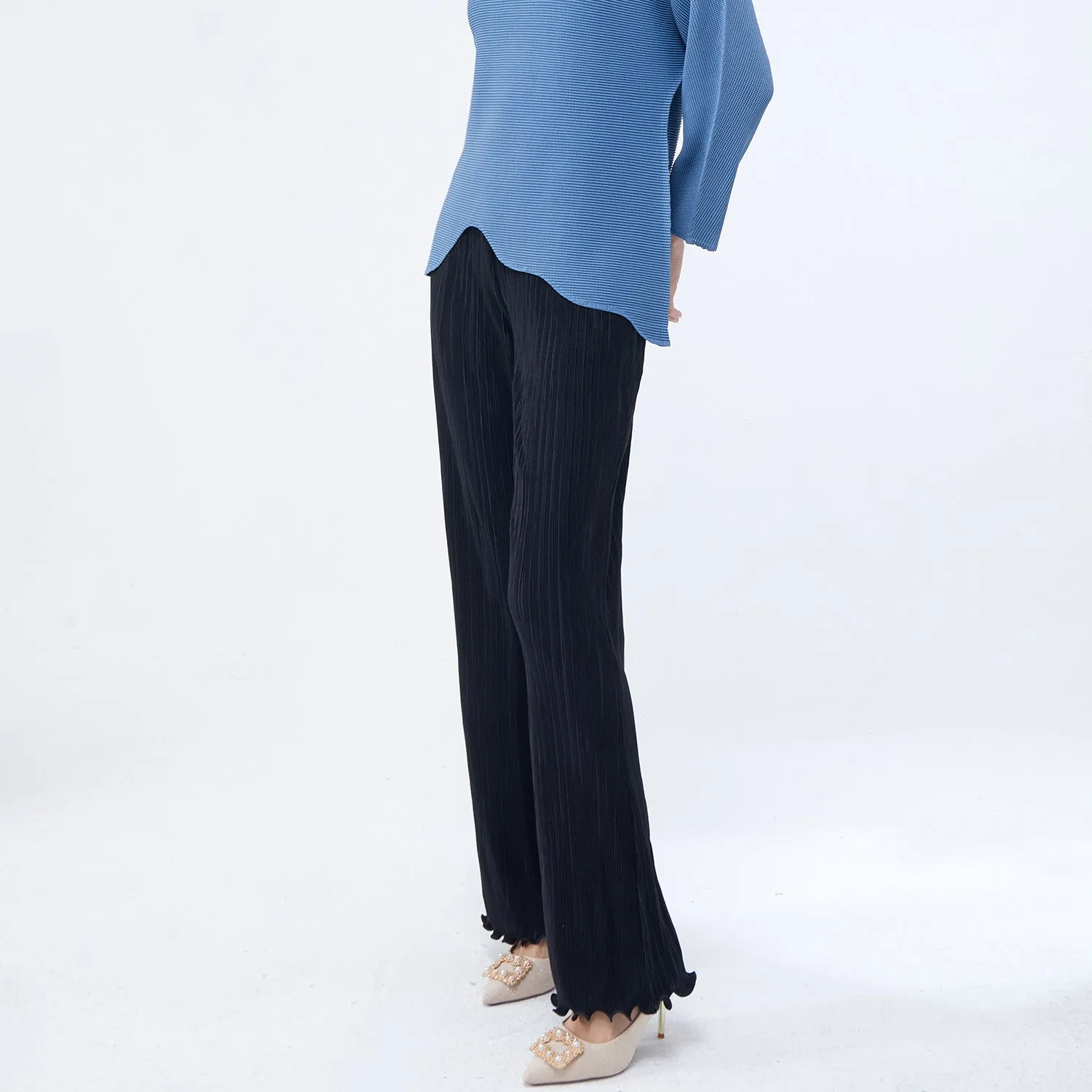 2025 straight-leg pants drape high sense  spring and summer new elastic waist flared pants temperament versatile casual pants