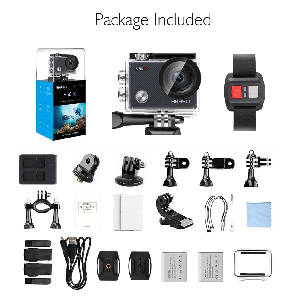 AKASO V50X Native 4K/30fps WiFi Action Camera with 2'' EIS Touch Screen 131 Feet Waterproof Camera Remote Control Sports Camera