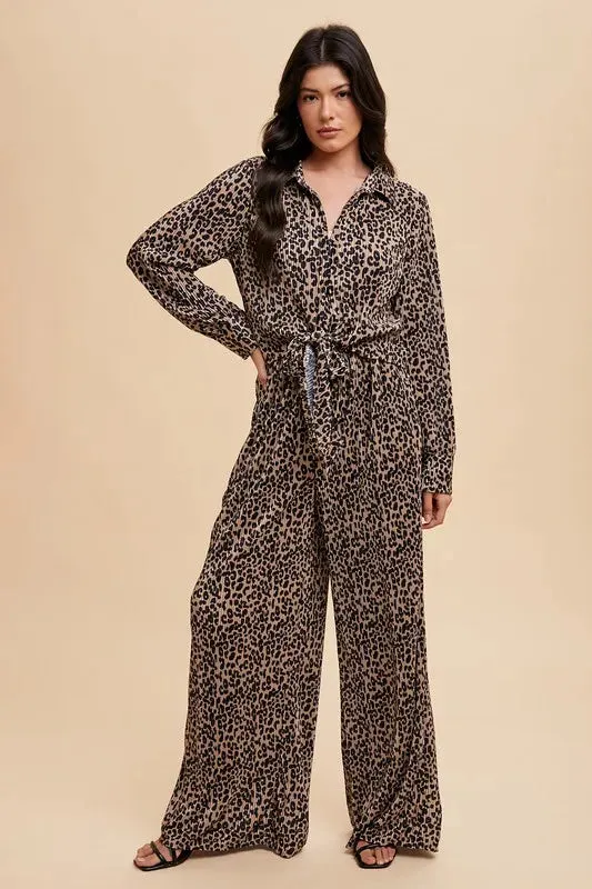 Annie Wear Leopard Plisse Lounge Wide Pants
