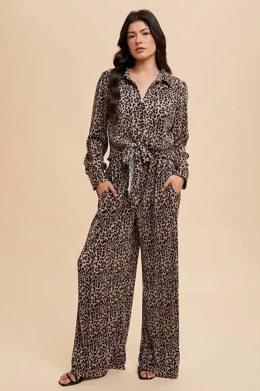 Annie Wear Leopard Plisse Lounge Wide Pants