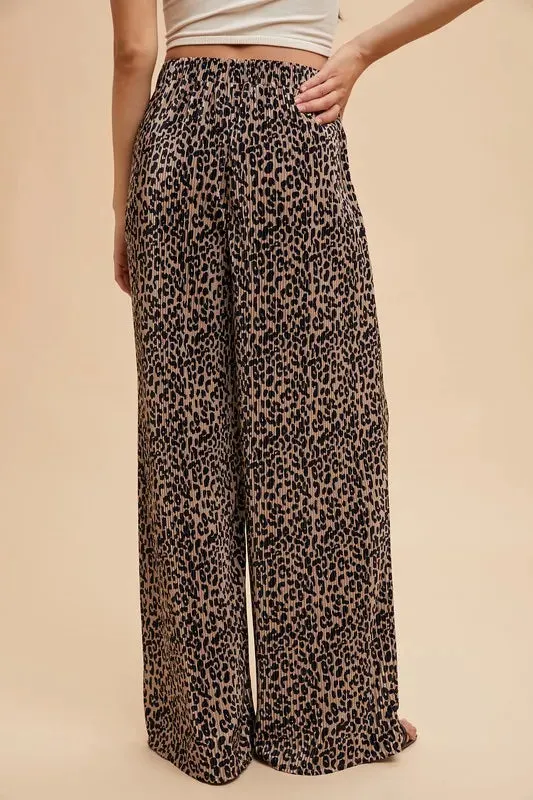 Annie Wear Leopard Plisse Lounge Wide Pants