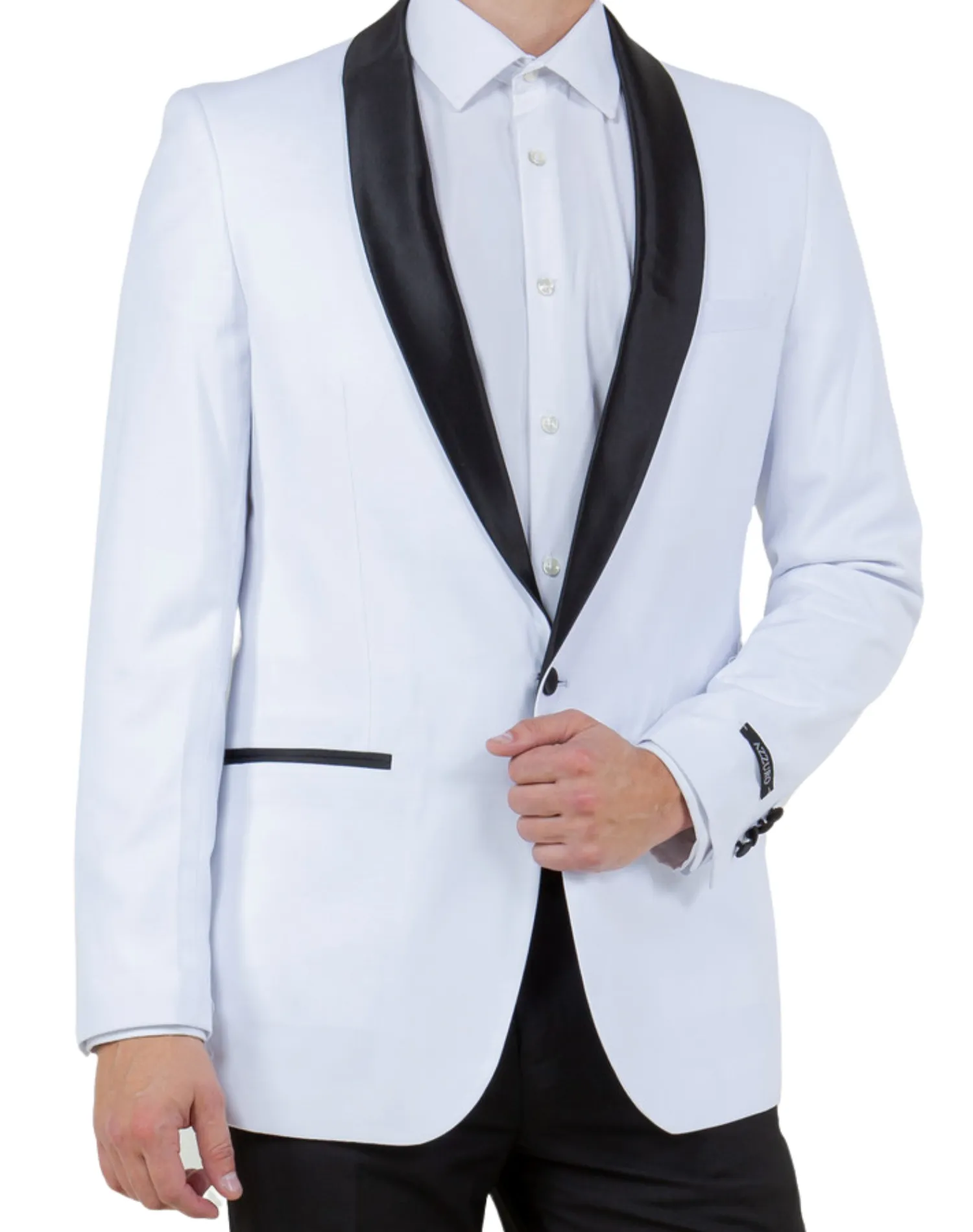 Azzuro Solid Slim Fit Tuxedo - White with Black