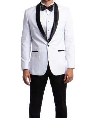 Azzuro Solid Slim Fit Tuxedo - White with Black