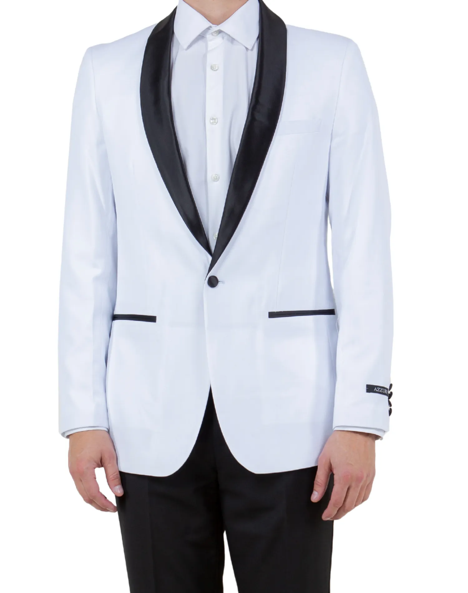 Azzuro Solid Slim Fit Tuxedo - White with Black