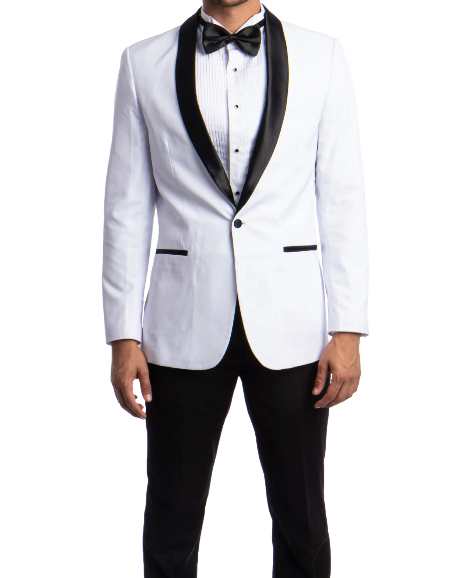 Azzuro Solid Slim Fit Tuxedo - White with Black