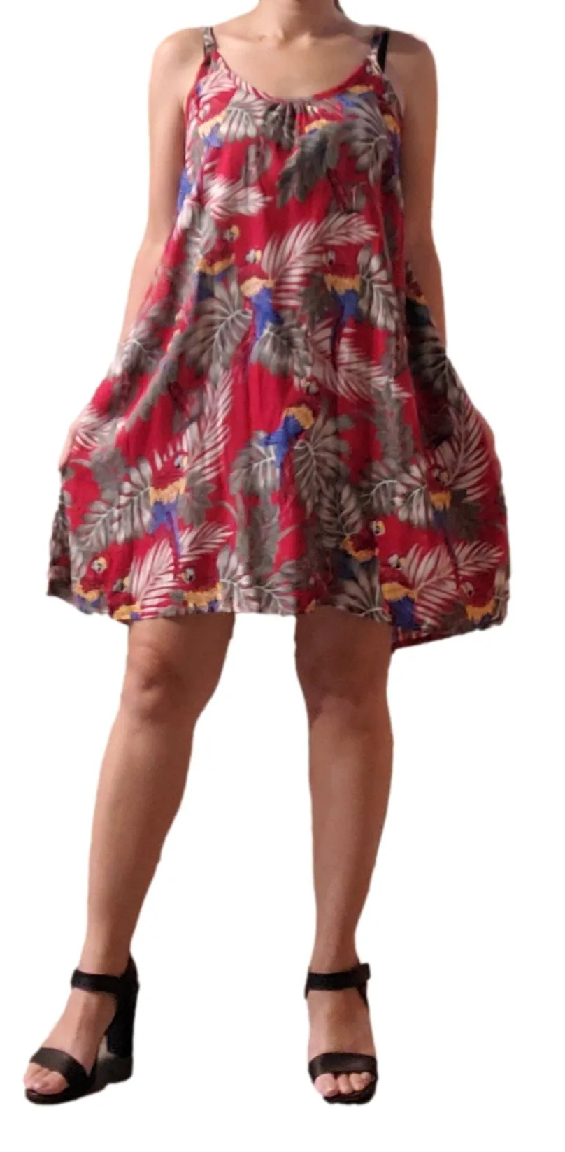 Bali Dress Short - Parrot - Red - Batik