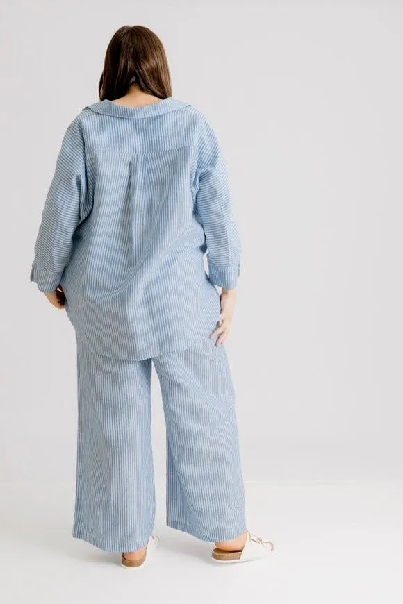 Bardot Linen Pant - Indigo Stripe