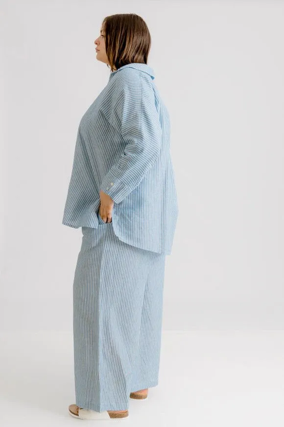 Bardot Linen Pant - Indigo Stripe