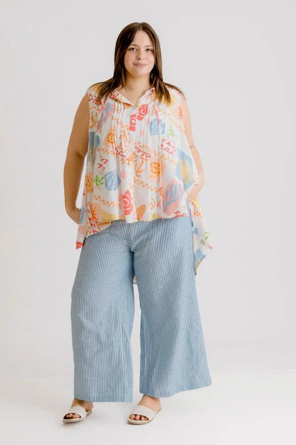 Bardot Linen Pant - Indigo Stripe