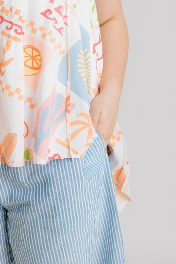 Bardot Linen Pant - Indigo Stripe