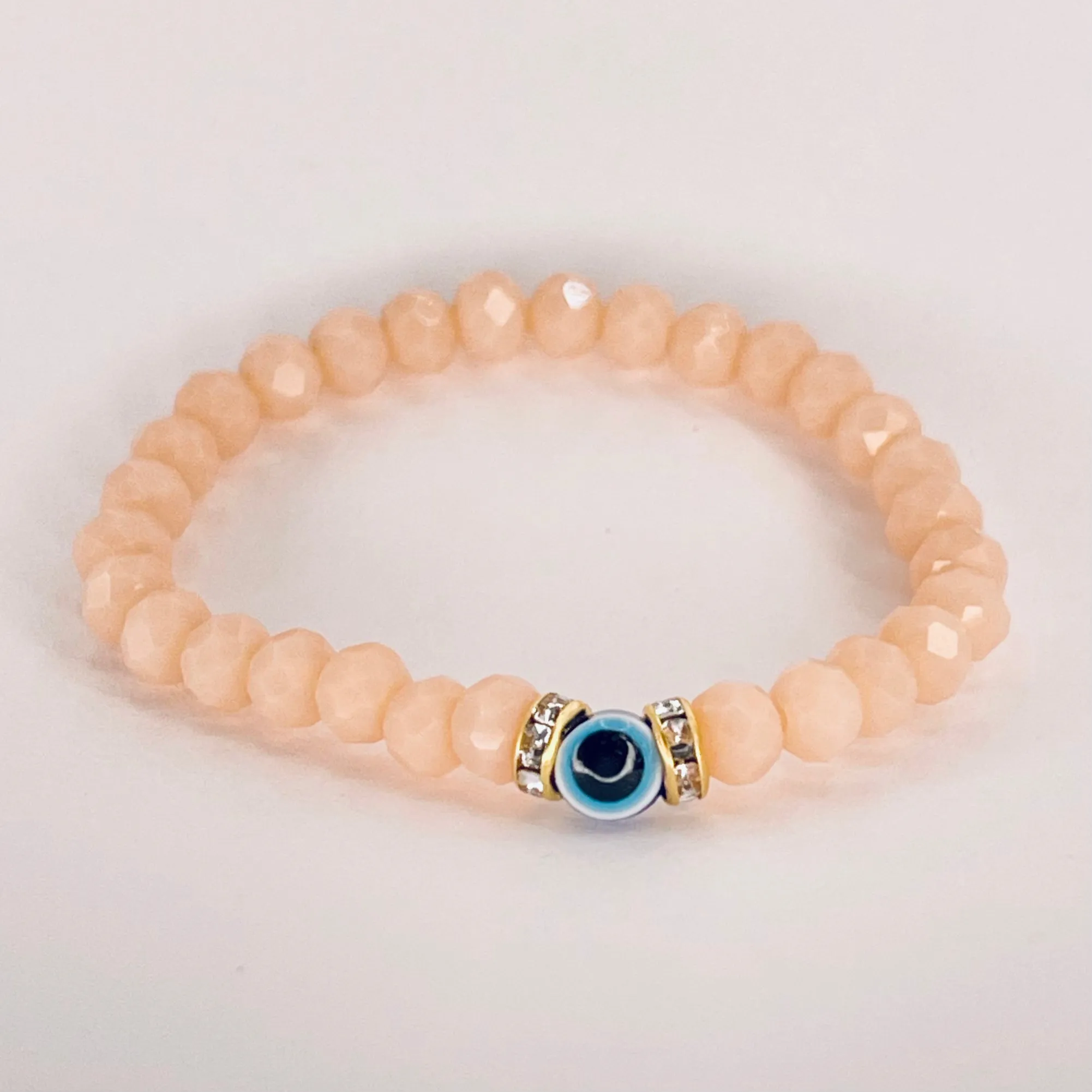 Beige Beaded Evil Eye Kids Bracelet – Subtle Protection 