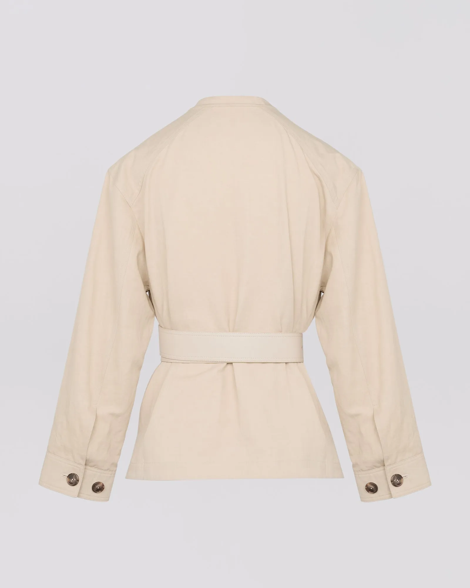 Belted jacket in cotton-linen fabric