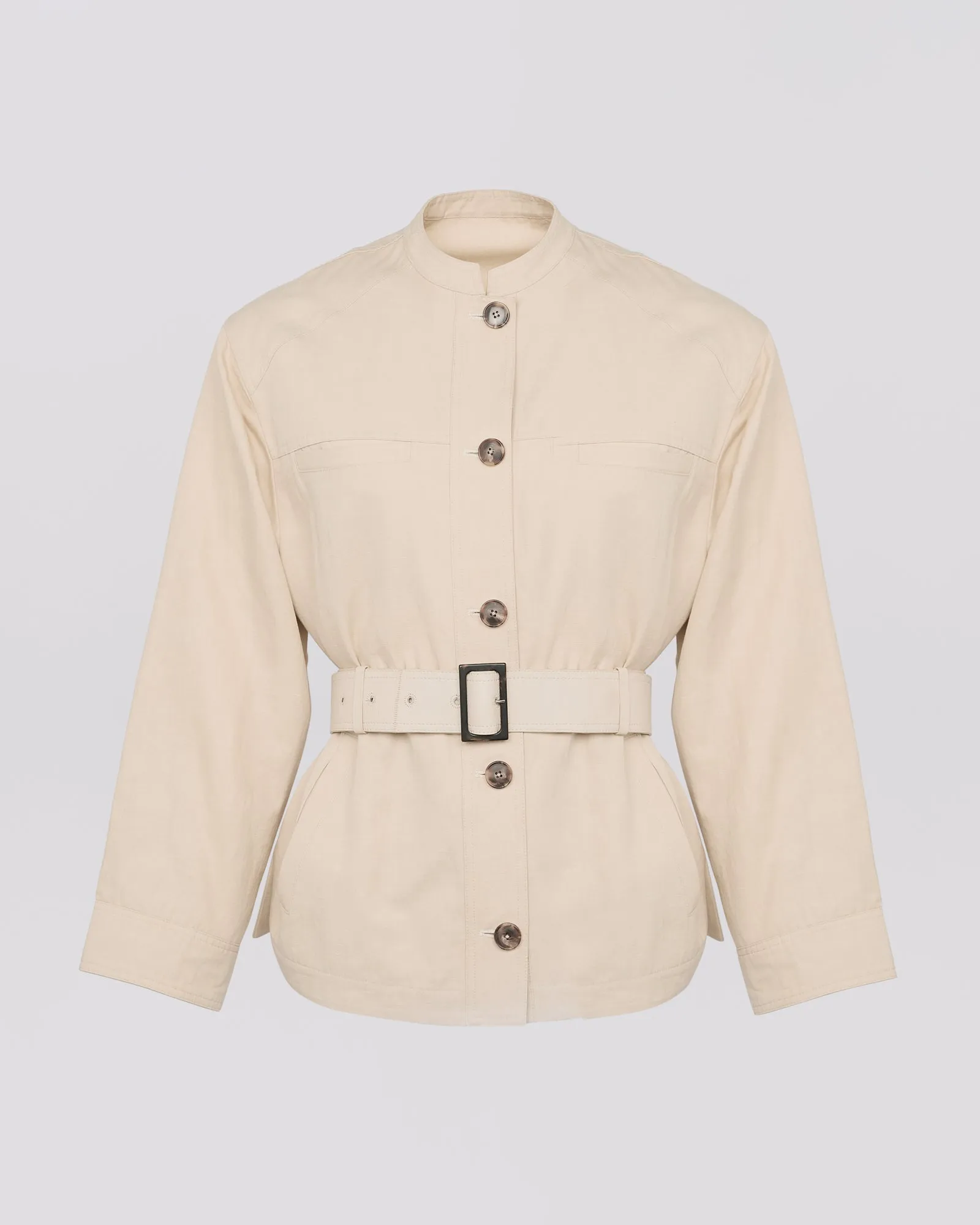 Belted jacket in cotton-linen fabric