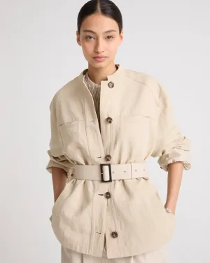 Belted jacket in cotton-linen fabric