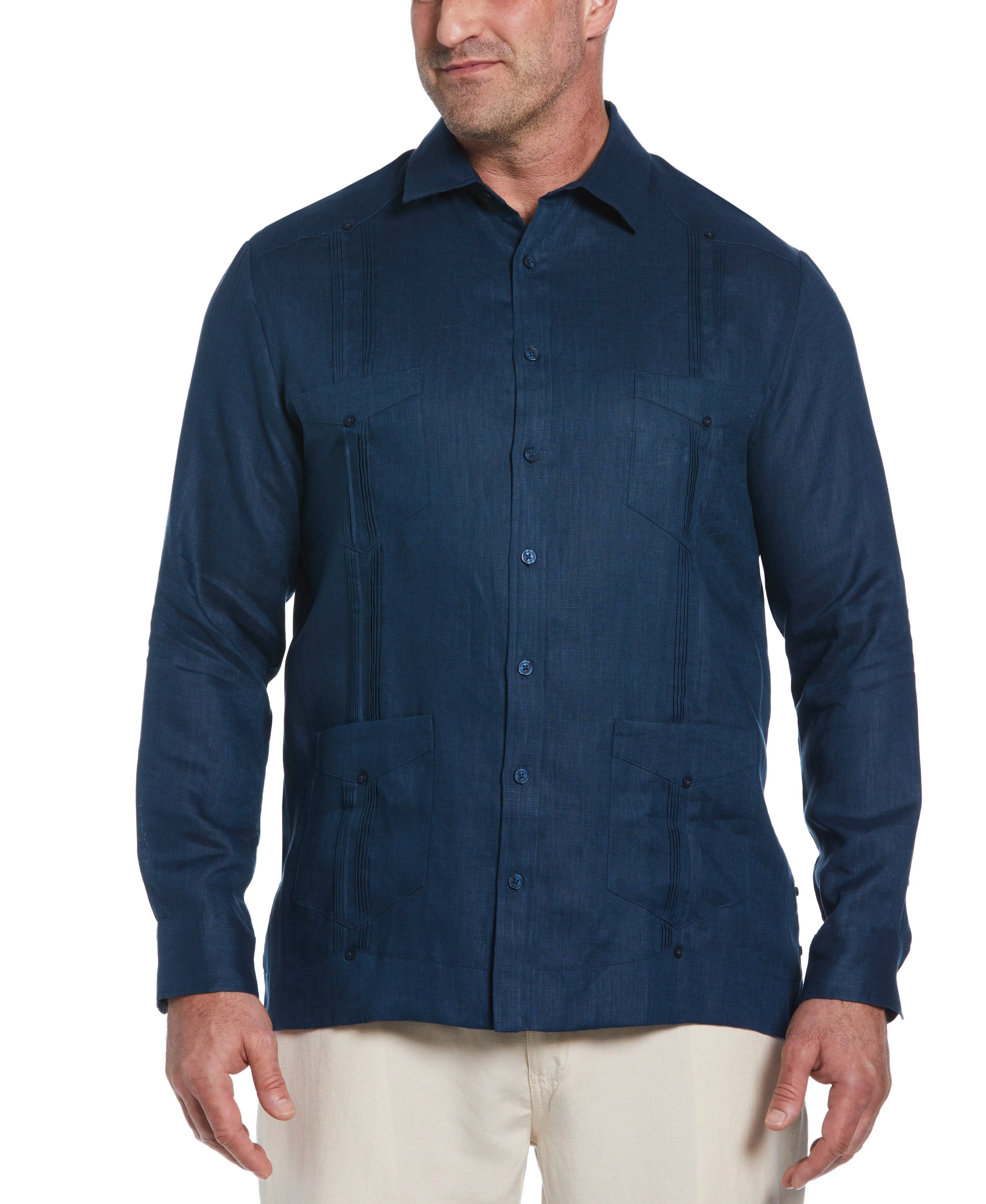 Big & Tall 100% Linen Classic Guayabera Shirt - Long Sleeve
