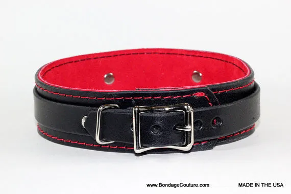 Black and Red Suede and Leather BDSM Collar