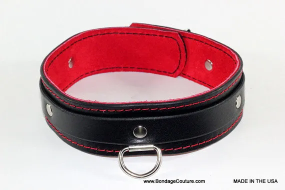 Black and Red Suede and Leather BDSM Collar