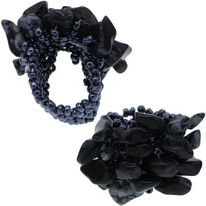 Black Faux Crystal Seed Bead Elastic Ring
