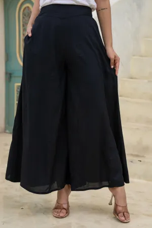 Black Solid Viscose Palazzo Pants