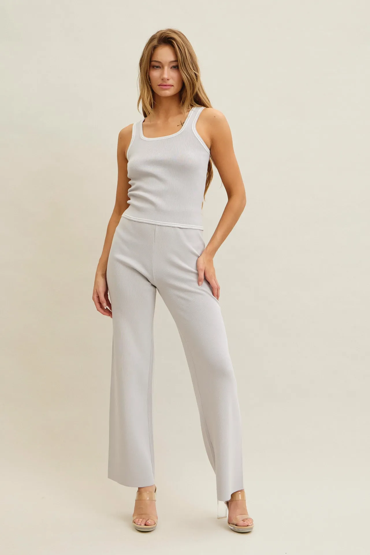 Blooming Borders Knit Sleeveless Top and Pants Set