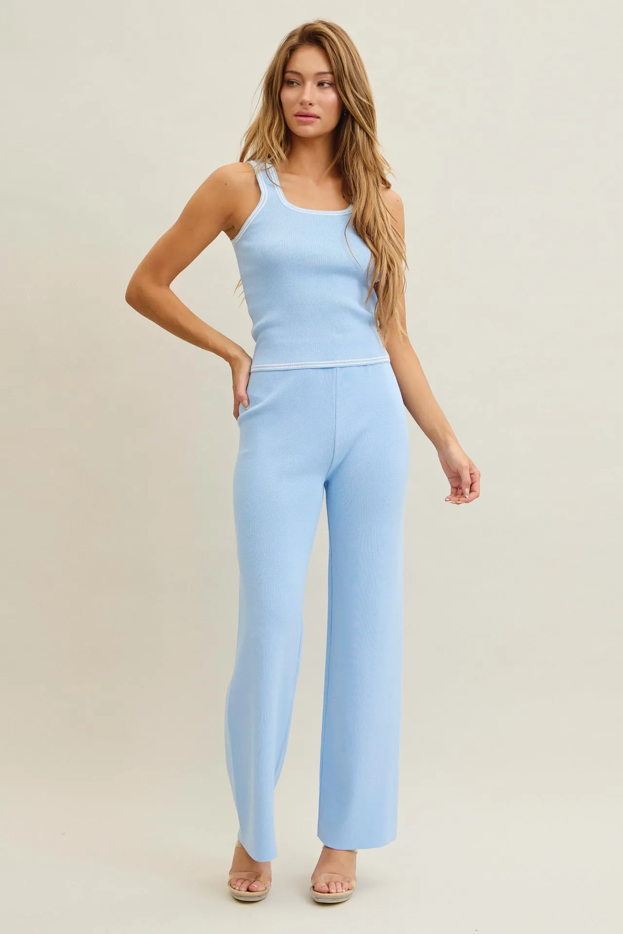 Blooming Borders Knit Sleeveless Top and Pants Set