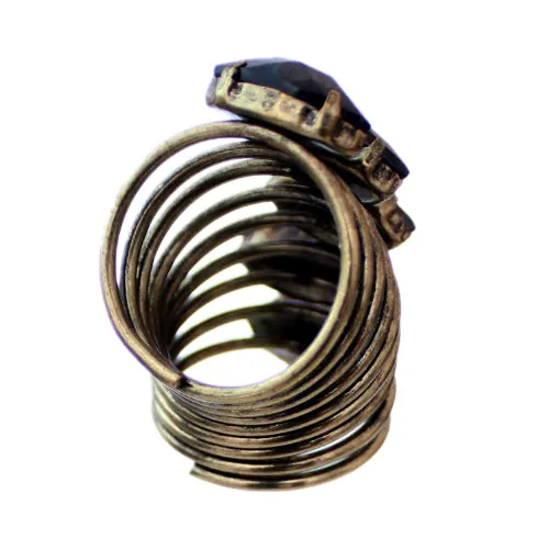 Blue Beaded Coil Wrap Ring