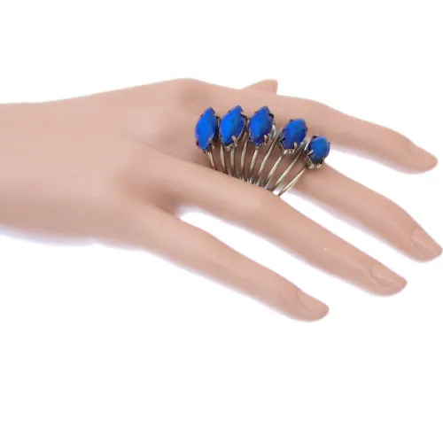 Blue Beaded Coil Wrap Ring