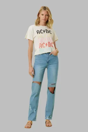 Blue High Rise Distressed Wide Leg Jeans